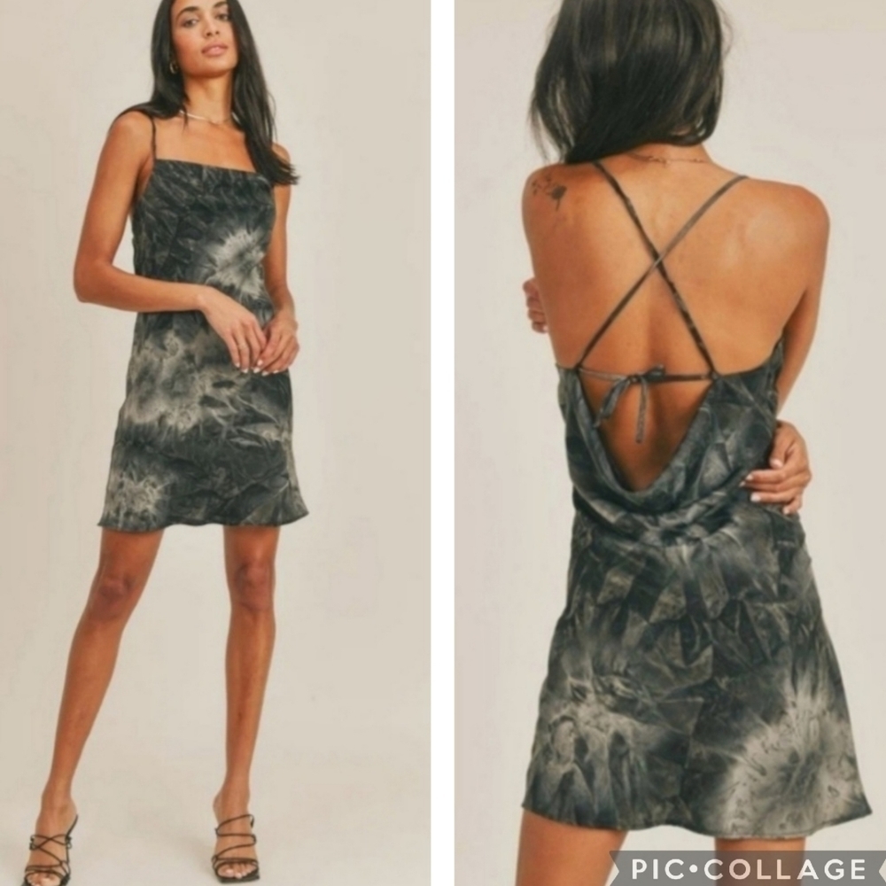 NWT Sage The Label Small Midnight Safari Artsy Chemise Lingerie Mini Dress Grey